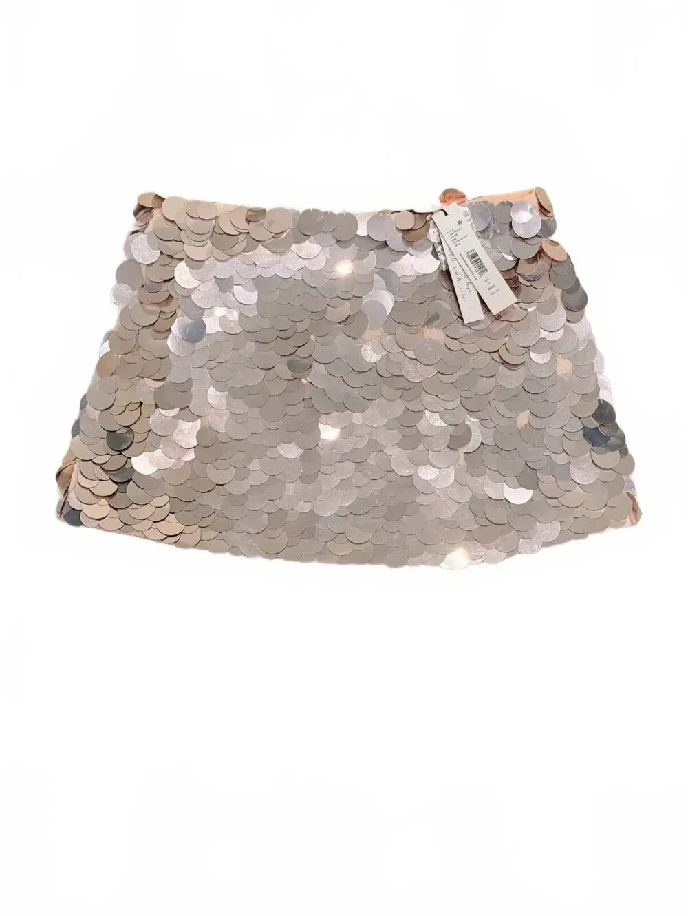 Alice + Olivia Sequin Fitted Mini Skirt Rose Tan Metallic Paillette Size 0 NWT
